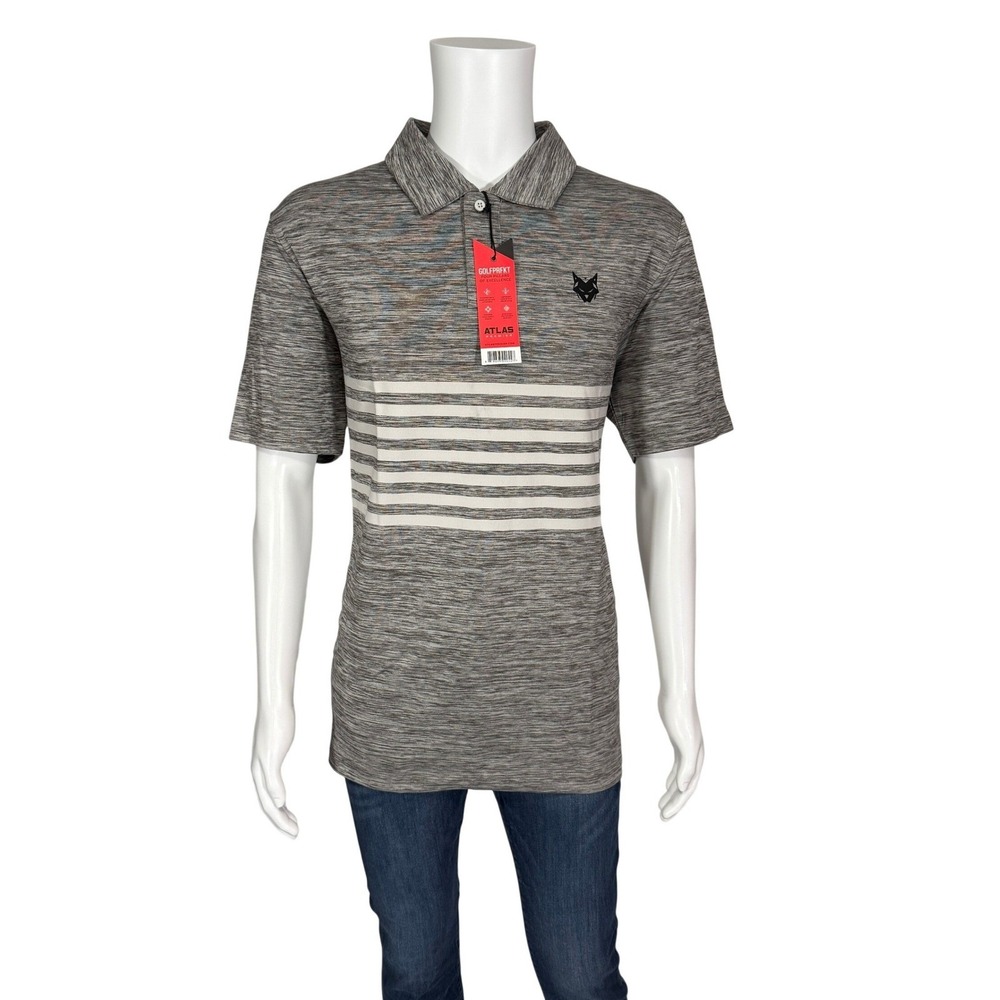 Atlas Premier Mens Grey Space Dye Striped Golf Polo Shirt Size Large NWT‎ - Picture 5 of 12